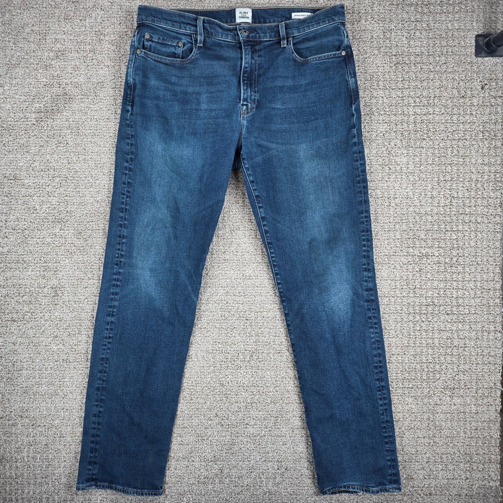 Flint and Tinder Straight Fit Stretch Jeans Mens 36x34 Blue Denim Made in USA